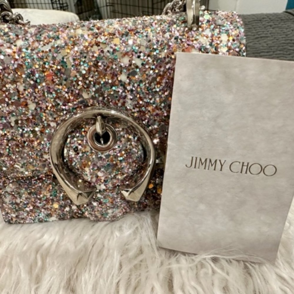 🆕 JIMMY CHOO MINI GLITTER PARIS BAG - Picture 4 of 5